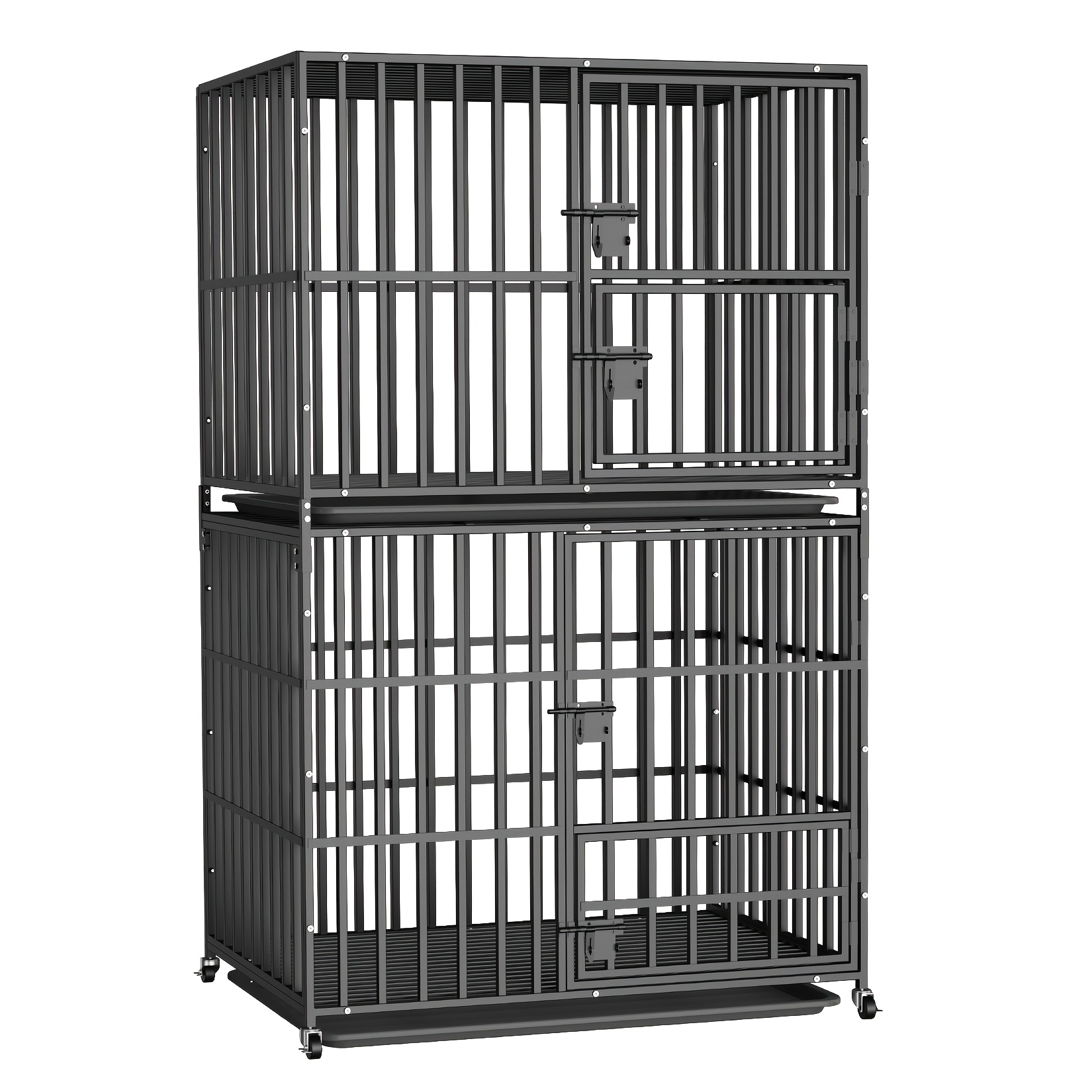 Image of Wisfor Stackable And Removable Double Layer Metal Dog Cage, Dog Crate With Removable Tray And Wheels, Easy To Move, Double Locks, Thick Material, For Medium And Large Dogs