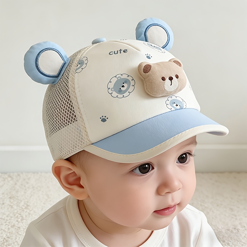 Image of A Cute And Stylish Baby Baseball Cap For Spring And Summer, Featuring A Breathable Design With A Bear Pattern, Suitable For Boys And Girls Aged Years