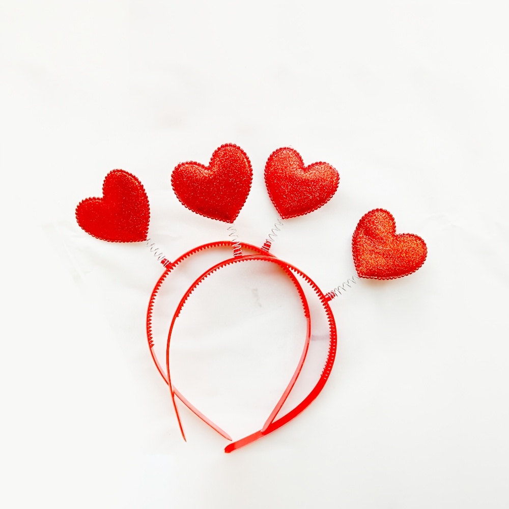 Image of [2pcs Heart Shaped Headbands] 2pcs Heart Headbands Set, Spring Hair Accessories For Women, Plastic Party Headwear, Handmade Cute Proposal Valentine's Day Birthday Decor, Non-feathered