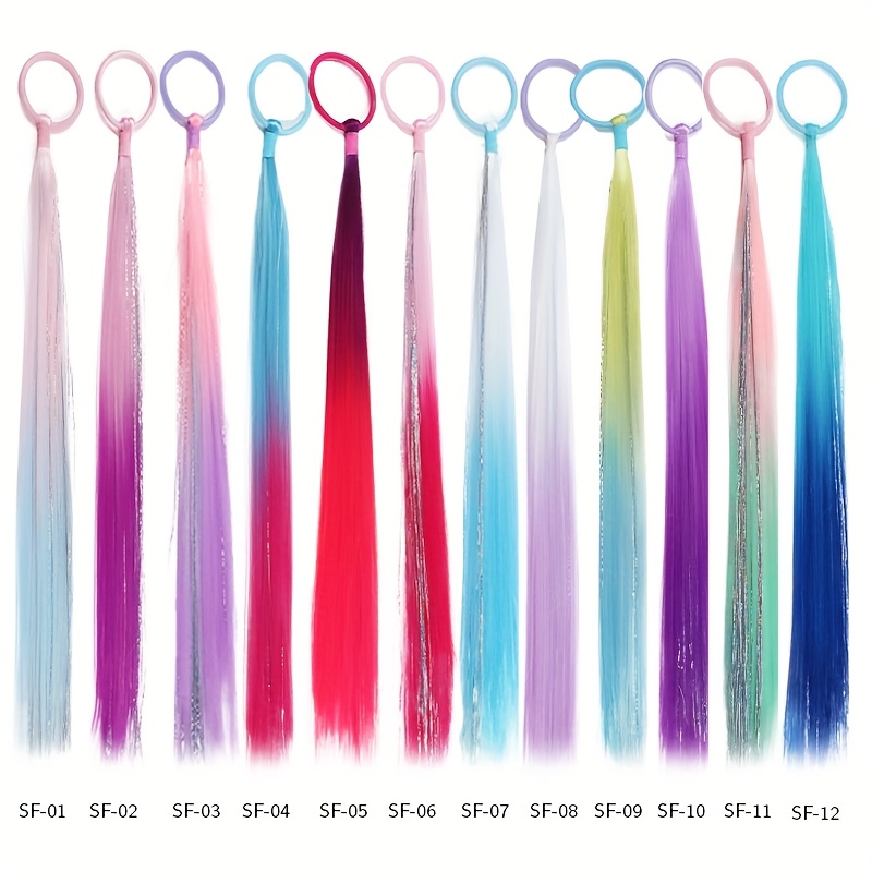 Image of 12pcs/set Rainbow Wig Ponytail Silvery Laser Hair 16 Inch Rubber Band Braids Gradient Party Hair Additions Colorful Women' Casual Wig Braids Y2k