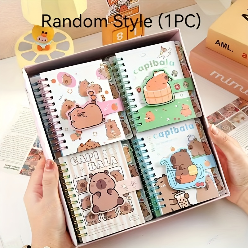 

1pc Capybara Cartoon Spiral Notebook With Perforated Pages, 65-page Notepad, Magnetic Closure & Divided Sections - Cute And Functional Capybara-themed Stationery For Daily Use