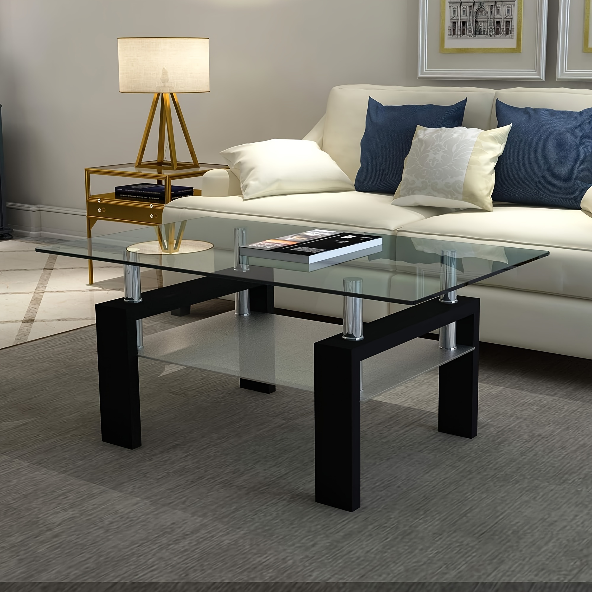 Black glass center table sales