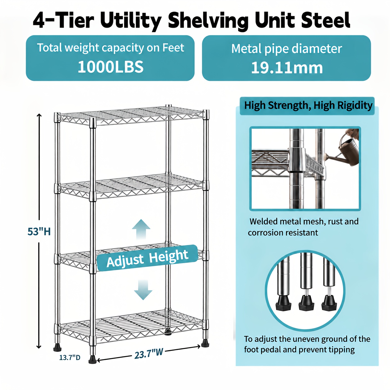 TEMU Mzg 76"h Industrial With Wheels 5/4 Tier Heavy Duty Multi-tier Utility Shelving Organizer Wire Rack Storage Shelving Steel For Home, Kitchen,