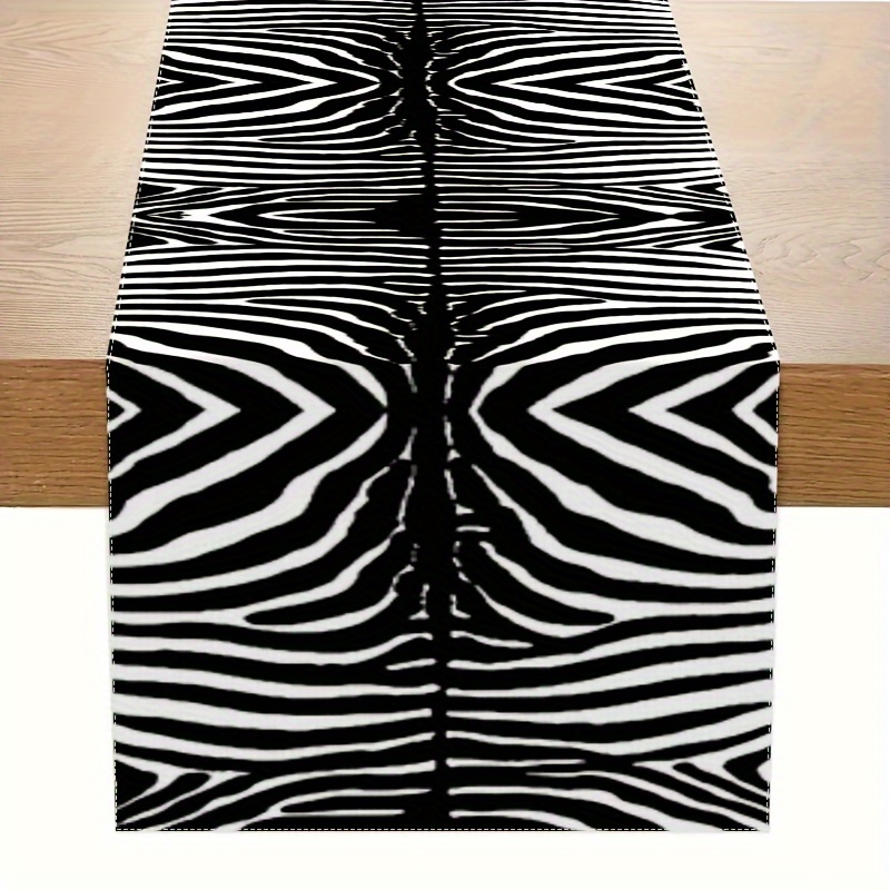 

1pc Zebra Print Table Runner, 100% Linen Woven Rectangular Table Decor For Home, Kitchen, Dining, Indoor Party Decoration - 100% Linen Material