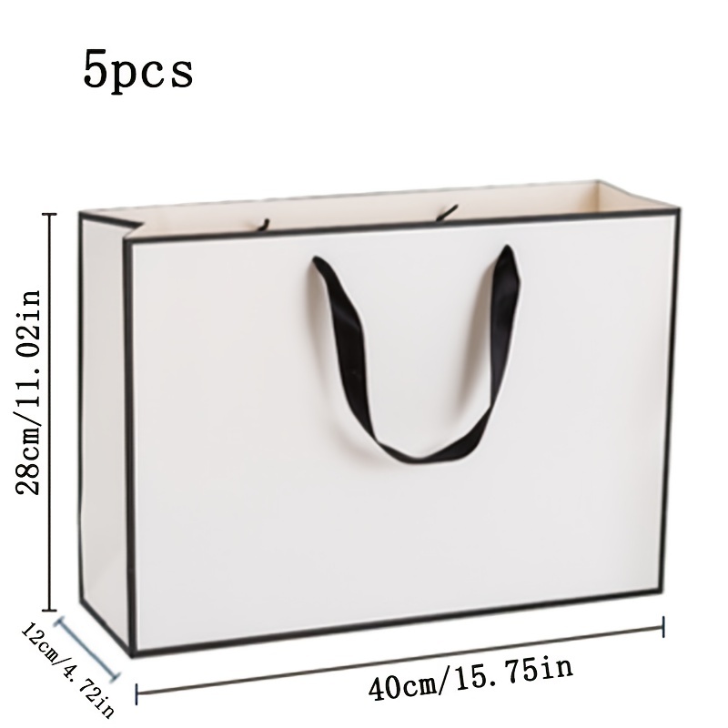 Image of 5pcs White Cardboard Tote Bags, White Paper Bags, Wholesale Gift Bags, Women's Clothing Store Shopping Bags, Jewelry And Bags
