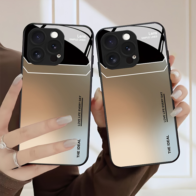 for iPhone 11 12 13 14 15 16 Plus Pro ProMax Tempered glass+silicone phone case, simple style