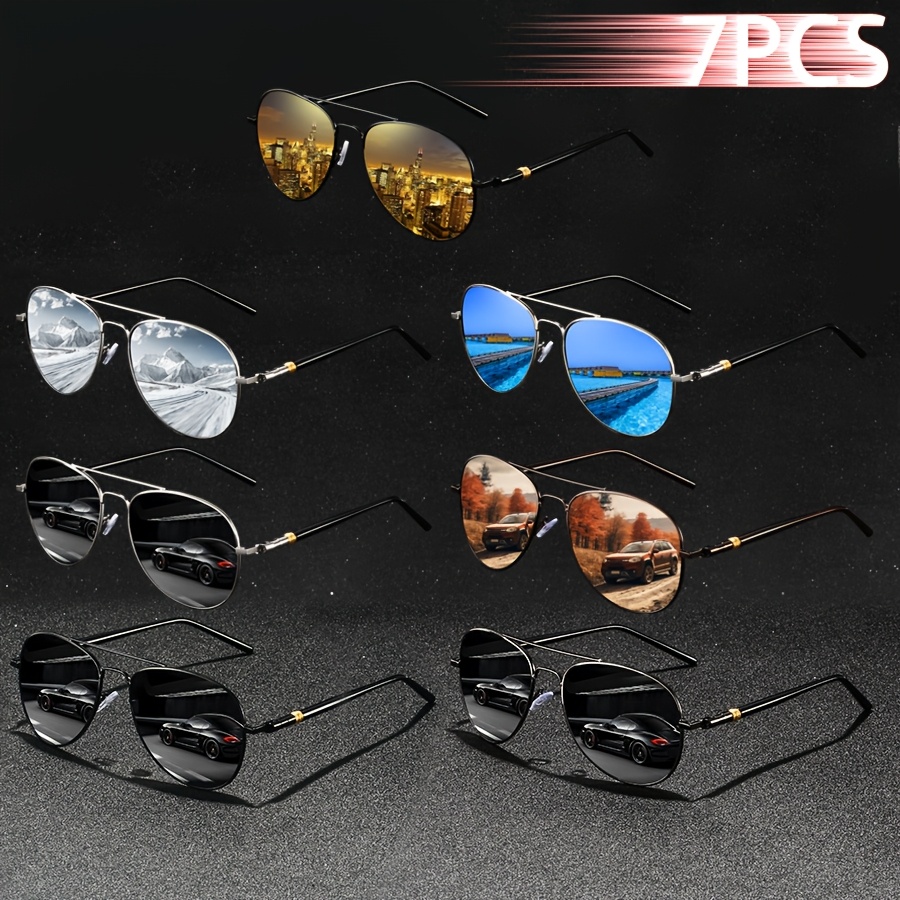 

7 Pieces Pilot Metal Frame Unisex Vintage Sunglasses For Men Women Luxury Brand Designer Sun Glasses Fishing Alloy Retro Eyeglasses Shades Male Female Sunglass Man Eyewear