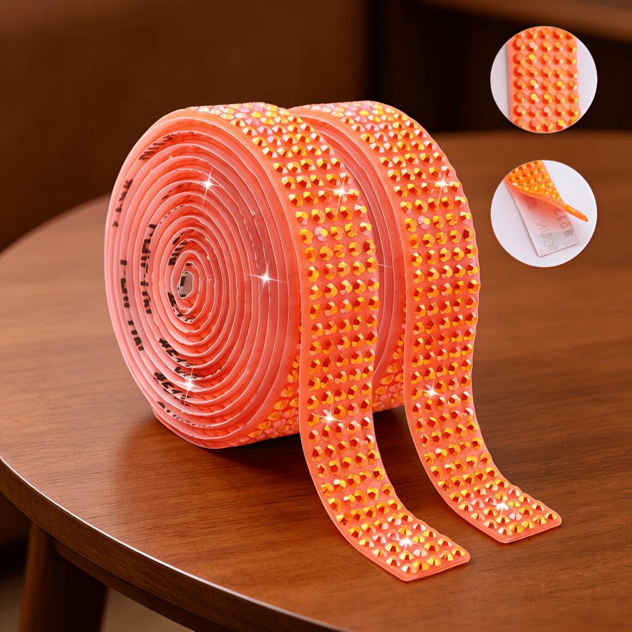 TEMU 2pcs 35.83in 5 Row Jelly Iridescent Resin Rhinestone Strip, Self-adhesive Applique Patch For Wedding, Shoes, Phone Case, Craft Supplies, Back