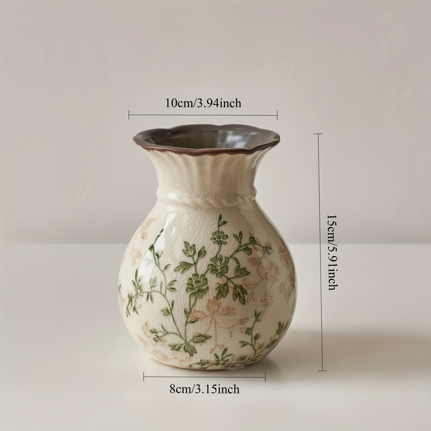TEMU 그린 및 베이지 빈티지 꽃병, 시노아리 플로럴 꽃병, 러스틱 세라믹 대형 꽃병, 홈 , 거실, 책장, 사무실에 적합, 젊은 세대, 밀레니얼 스타일, 시노아리 장식, 투스칸 스타일 장식에 적합