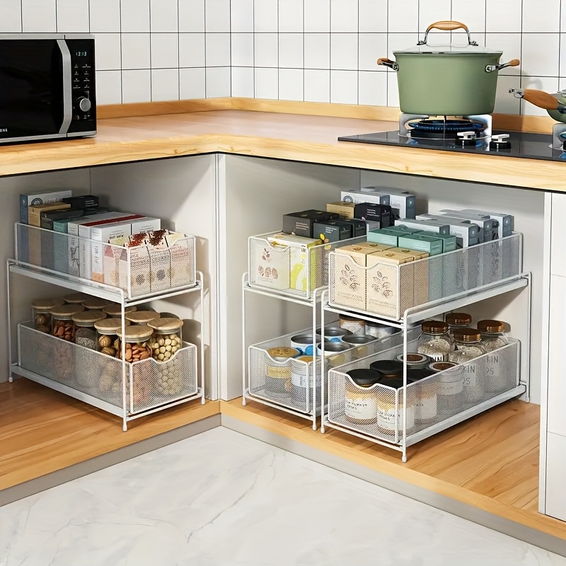 *. 2-stöckiges Metall-Unterbauregal für Bad, Küche, stabiles Stahlgeflecht-Schubladenregal für unter die Spüle, Schrank, Kleiderschrank, Vorratskammer, Badezimmeraufbewahrung und Aufbewahrungsraum