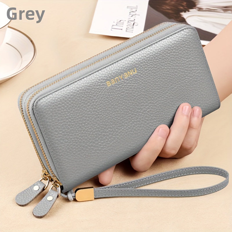 Leather Crossbody YALUXE Women's Double Zipper Leather Wristlet