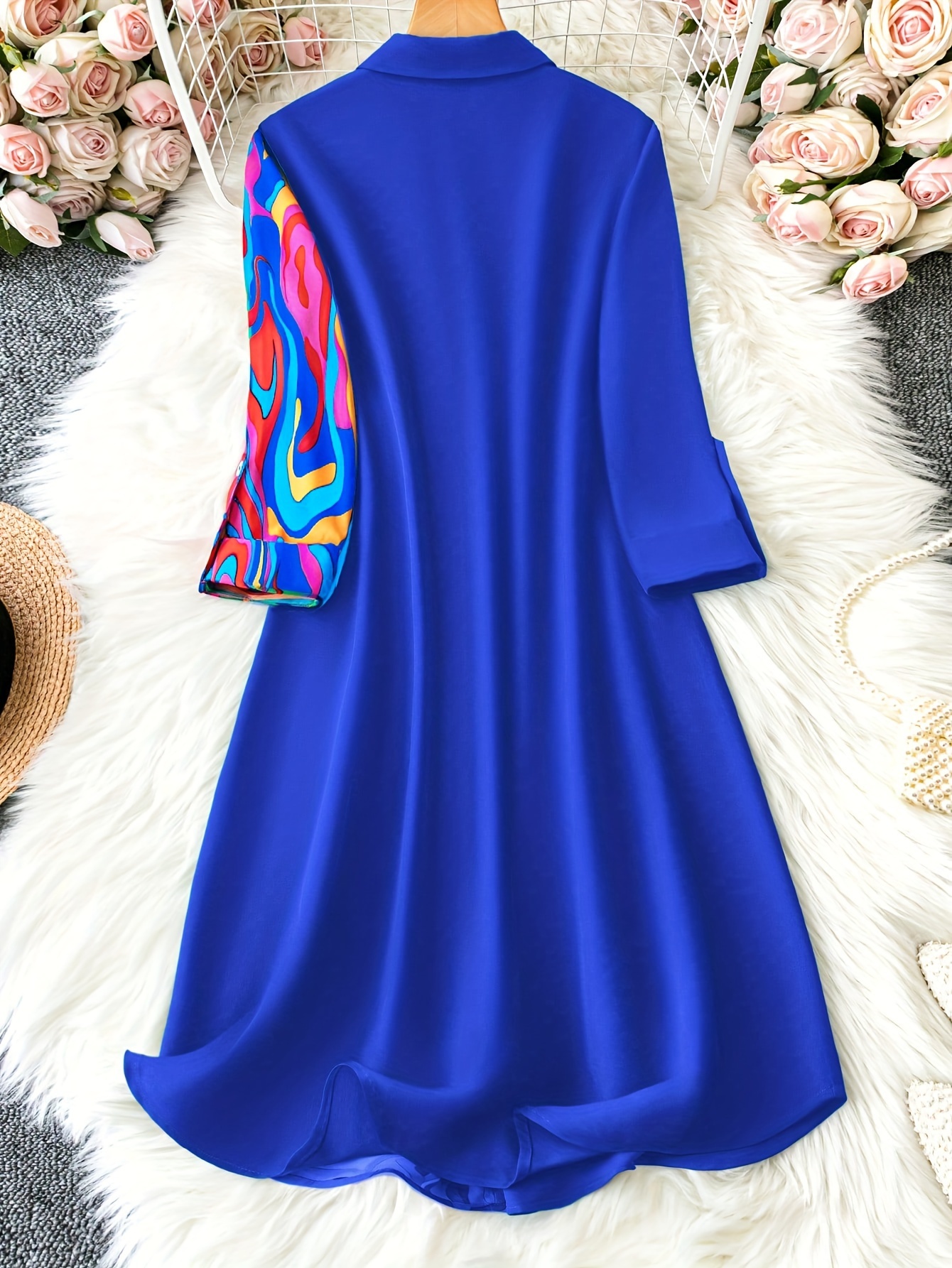 swirl print splice button shirt dress casual long sleeve - Temu