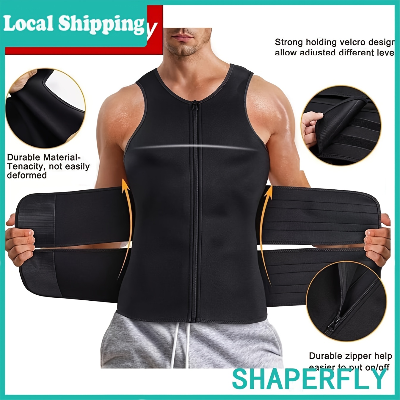 1pc mens compression sauna vest with adjustable waist trainer belt tummy control body shaper sweat enhancing workout tank top back support fitness shapewear