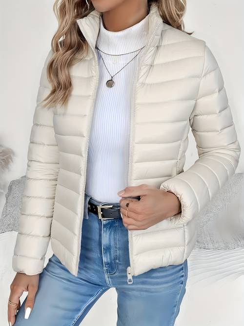dames lente -fit lichtgewicht warme jack - elegant, vol en veelzijdig mooi jack - opstaande kraag rits lange mouw - casual gewatteerde polyestervezel cropped jas - seizoensovergang jack - hoge kwaliteit klassieke