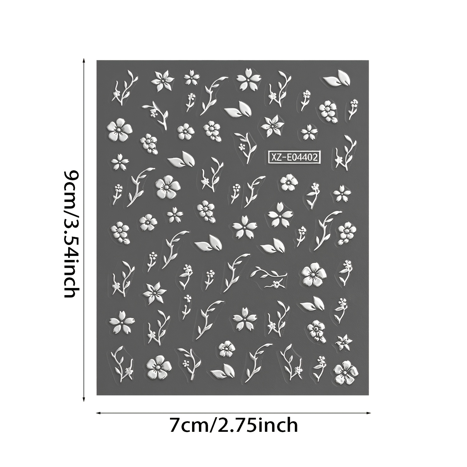 6 Sheets Silvery 3D Embossed Nail Stickers with Floral Designs