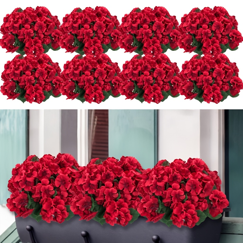 TEMU 8 Bundles 13.77 In Artificial Geranium Flowers For Outdoors Geranium Flowers Outdoor Red Artificial Flowers Uv Resistant Garden Plants Flowers