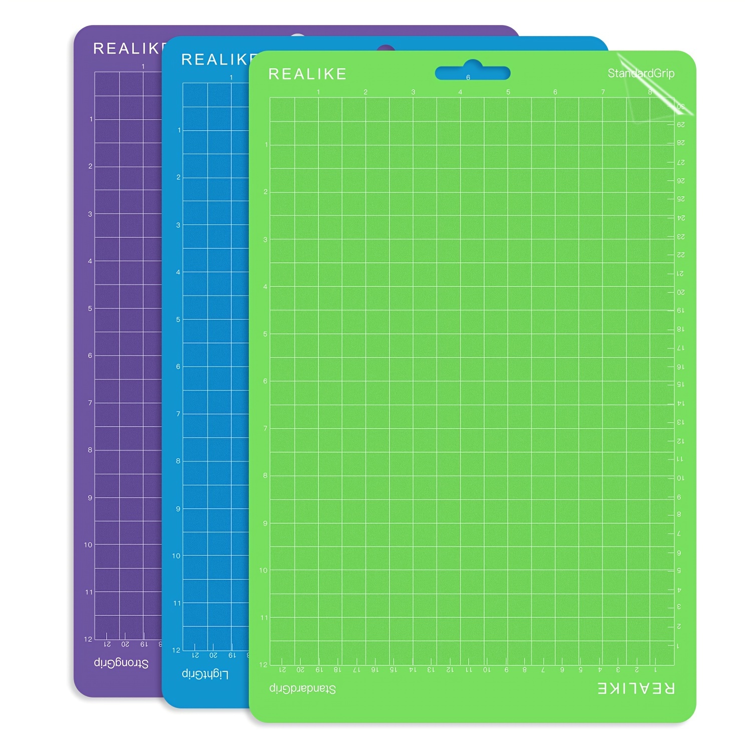 

Lot de 3 tapis de découpe REALIKE pour machine de découpe Joy , 8,5x12 pouces, en PVC, standard, légère, forte, tapis de remplacement adhésifs en couleurs variées, violet, bleu, transparent