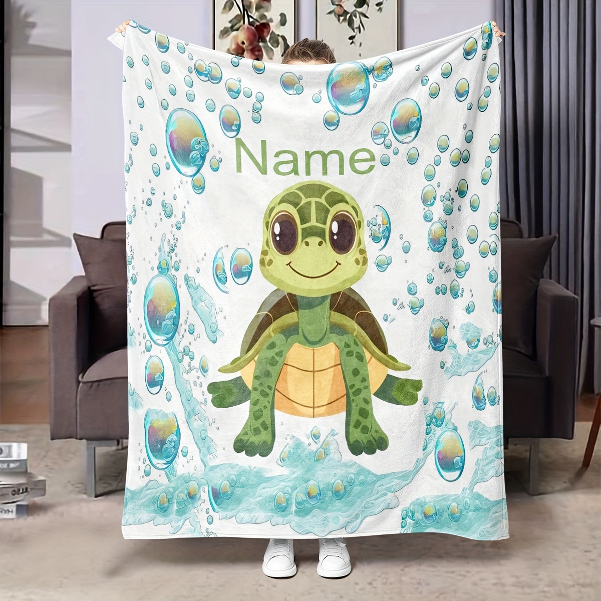 

Personalized Turtle Blanket: Customizable With Your Name, Featuring A Cute Turtle Design - Perfect Gift For Kids And Adults Alike