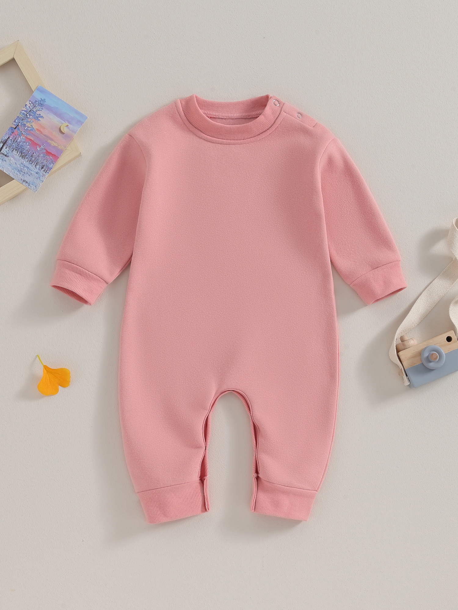Toddler Baby Sweatshirt Romper Solid Color Fleece Long Sleeve