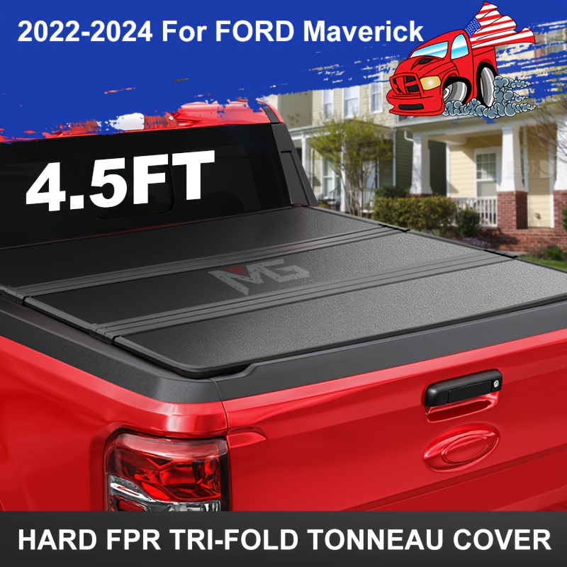 Motorparter Hard Tri-Fold Tonneau Cover For Ford Maverick Truck (2022-2025) – 4.5ft/4.6ft Bed, Black, 350lb Capacity