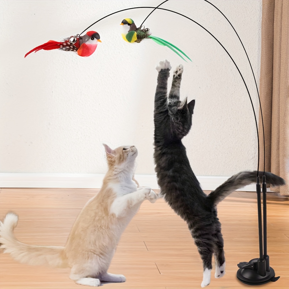 

Cat Teaser Set Simulation Bird Bird Cat Wand Long Rod Powerful Suction Toys For Cats Kitten Hunting Exercise Pet Products Accessories The Color Of The Handmade Bird Is Random, Without Battery