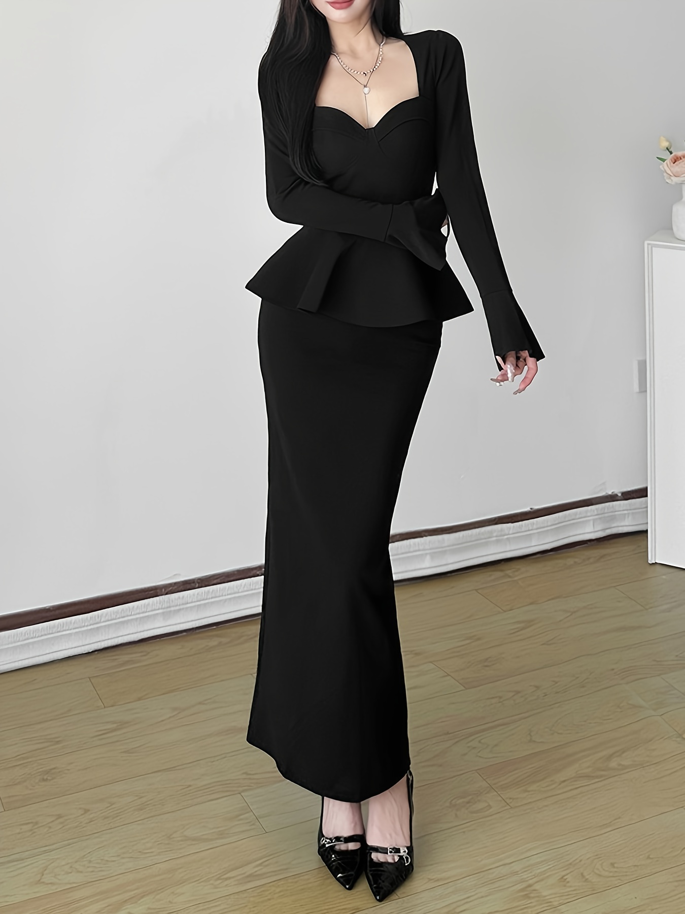 1pc high quality womens elegant solid color ruffle long - Temu Oman