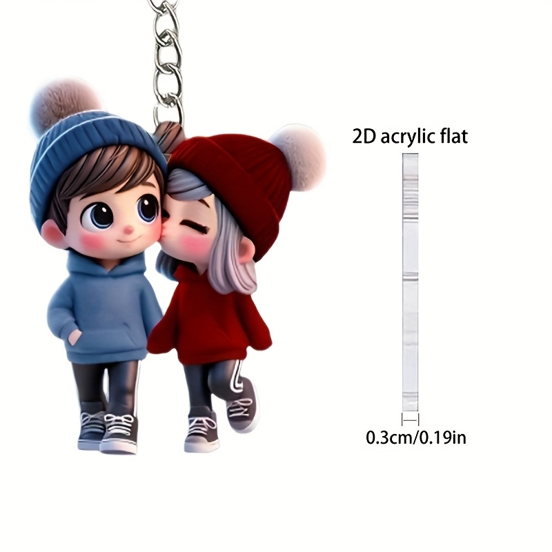 TEMU 2d Flat - Customizable 2d Acrylic Flat Keychains With Cute Cartoon Designs For Couples, Perfect As A Gift For Him/her, Ideal For Valentine's Day