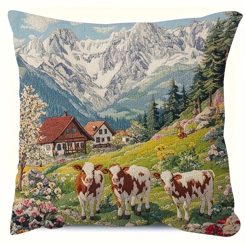TEMU 1 pz, Copricuscino 2D di di Alpina, 18X18 Pollici, Cuscino in Peluche con Chiusura a Cerniera, Stampa su Un , Decorazione in Poliestere Lavabile