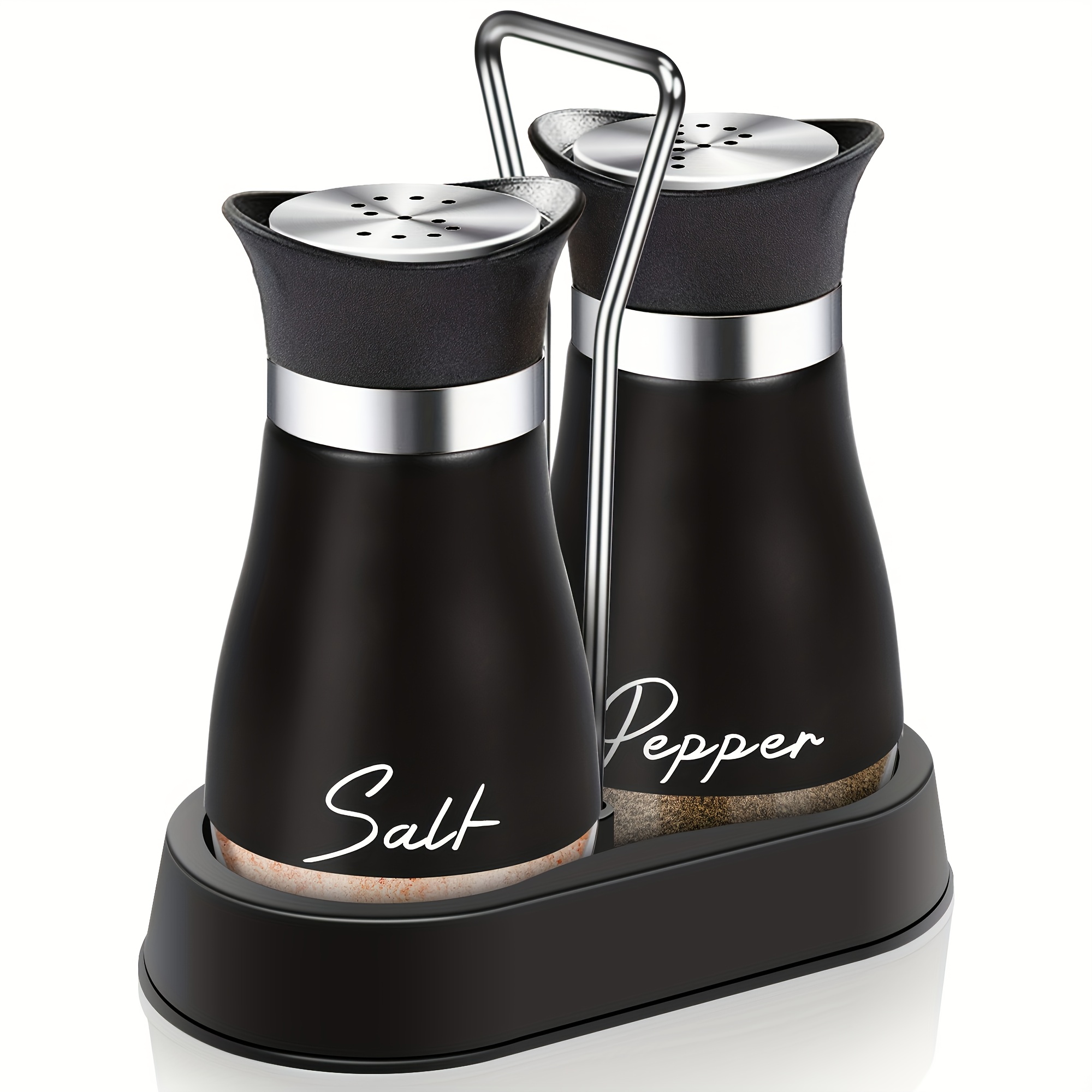TEMU Black Seasoning Bottle Set 1 Set Of 2, Glass Salt And Pepper Shaker Set With Stainless Steel Lid, Suitable For Kitchen Gadgets, Rv, Outdoor Camping, Barbecue Gift