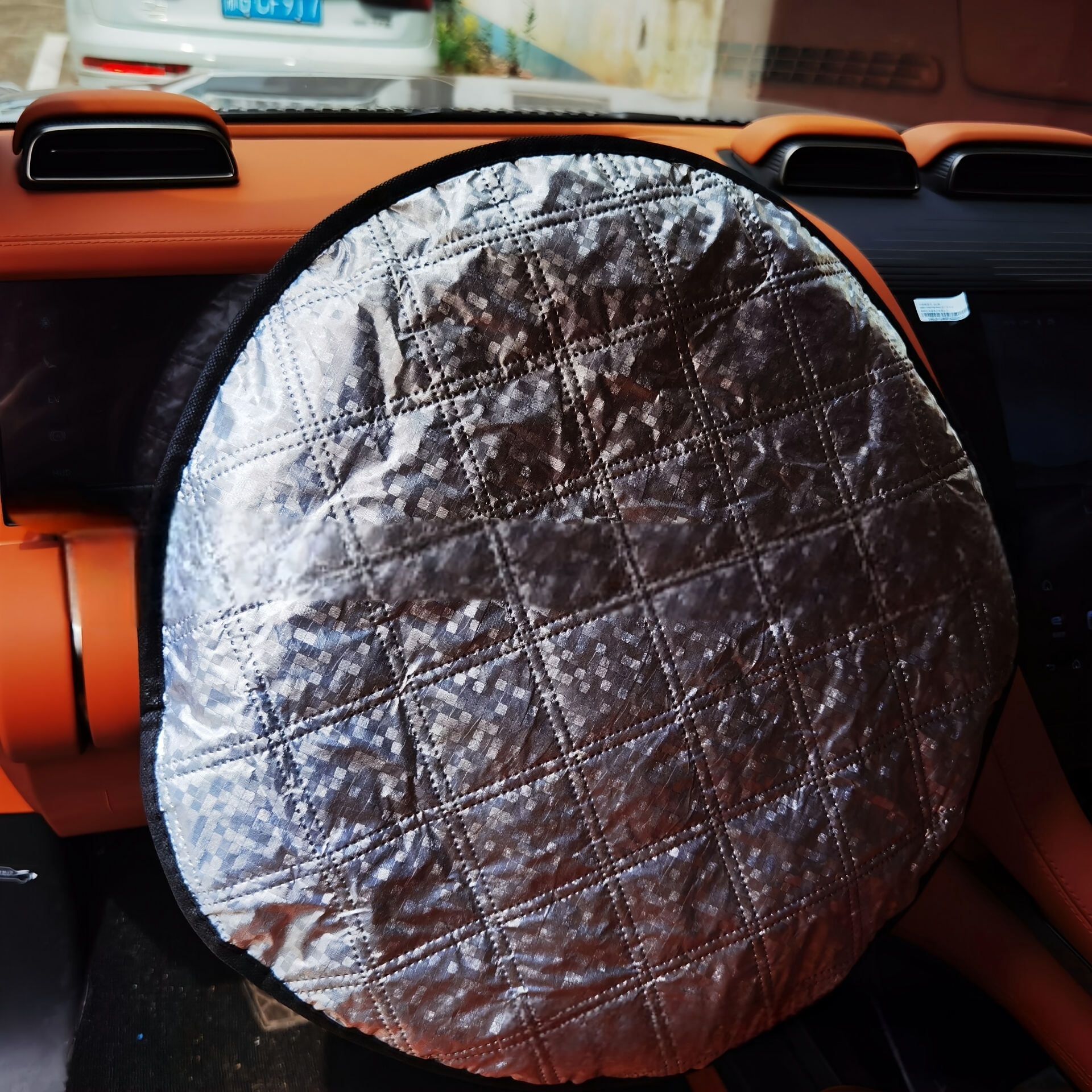 1pc Universal Car Steering Wheel For Sunshade Cover - 3-layer Reflective Metal Fabric, Summer Anti-uv Cooling Shield, Thick And Durable, And Remove, Adjustable Design For Sun Protection