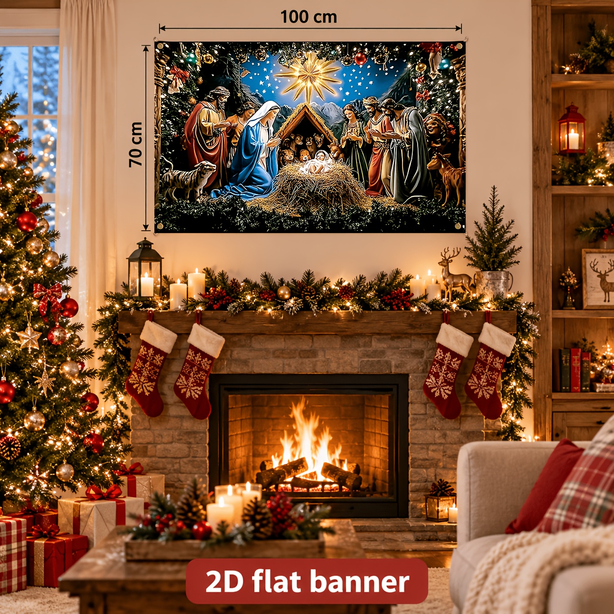 TEMU 1pc Magic Nativity Scene Backdrop Banner - No Electricity Suitable For Christmas, Weddings, Birthdays, / Hanging Decoration With Nativity Theme,