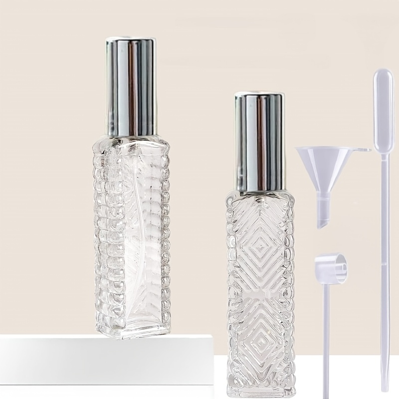 TEMU 5pcs Set Includes 2 Empty Glass Bottles, A Pipette, A Transfer Sprayer, And A Transfer Funnel. Empty Transparent Square Glass Perfume Bottles,