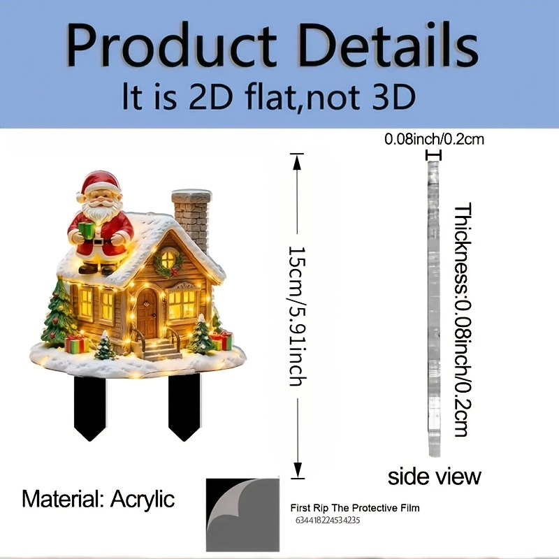 TEMU Estaca de suelo 2D , estilo 2D , 1 pieza, estilo bohemio, de nieve luminosa de navideña de Papá Noel - Adecuada para decoración de