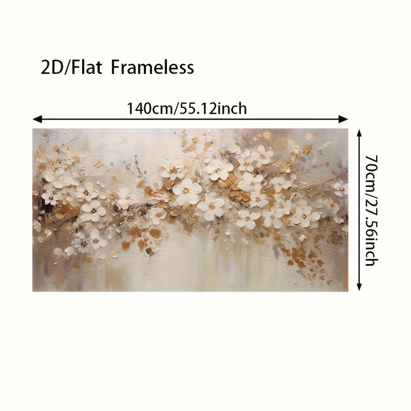 2d 플랫, 2d 플랫, 2d 플랫 1개 프레임리스 대형 모던 추상   플로럴 캔버스 아트 프레임리스 포스터 - 화이트, 베이지 프린트, 사이즈 27.56x55.12인치
