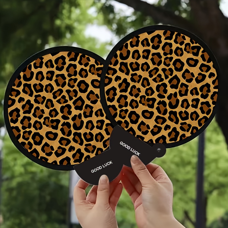Image of 2pcs Leopard Print Folding Fans & Case Suitable For Parties, Birthdays, Queues - -themed Gift For &, Compact Case For Storage, Fashionable Accessory For Birthdays, Weddings, Photo Shoots (leopard)