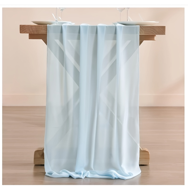 

1pc, Light Blue Chiffon Table Runner, Long Sheer Boho Style Solid Color Table Runner, Suitable For Wedding, Baby Shower, Bridal Shower, Party, Home Decorations