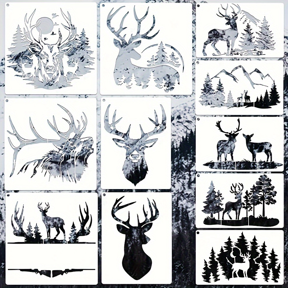 

11 Pcs Deer Stencils Forest Mountain Tree Deer Head Stencils For Wood Burning Stencil Template Stencils For Painting On Wood Crafts Home Decors (deer)