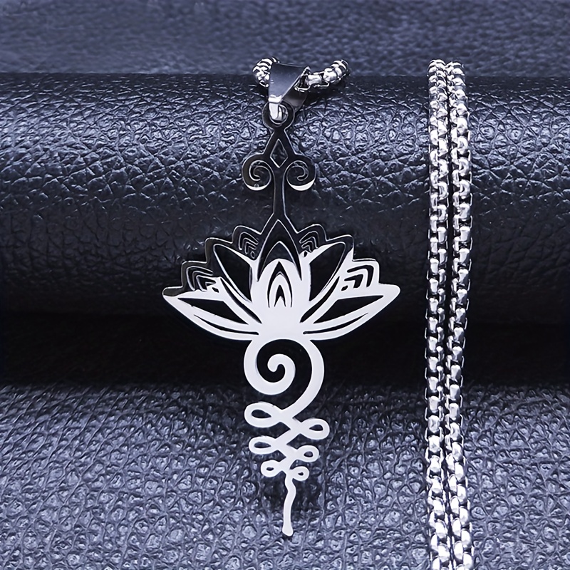 1pc Fashion Stainless Steel Hollow Yoga For Lotus Pendant Necklace - Eternal Amulet Accessories For Men And Women, Daily Casual Elegant Charm