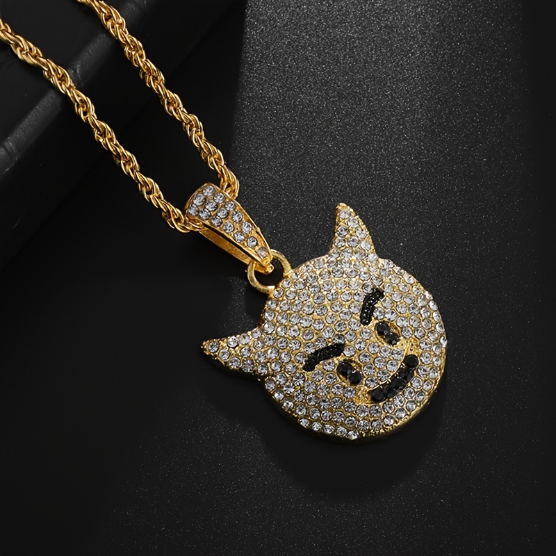 TEMU 1pc Men's & Women's Hip-hop Rock Cubic Synthetic Cubic Zirconiaia Face Devil Pendant Necklace - Smiling , Durable Cz Teeth & Lips Jewelry For Casual Or Statement Outfits