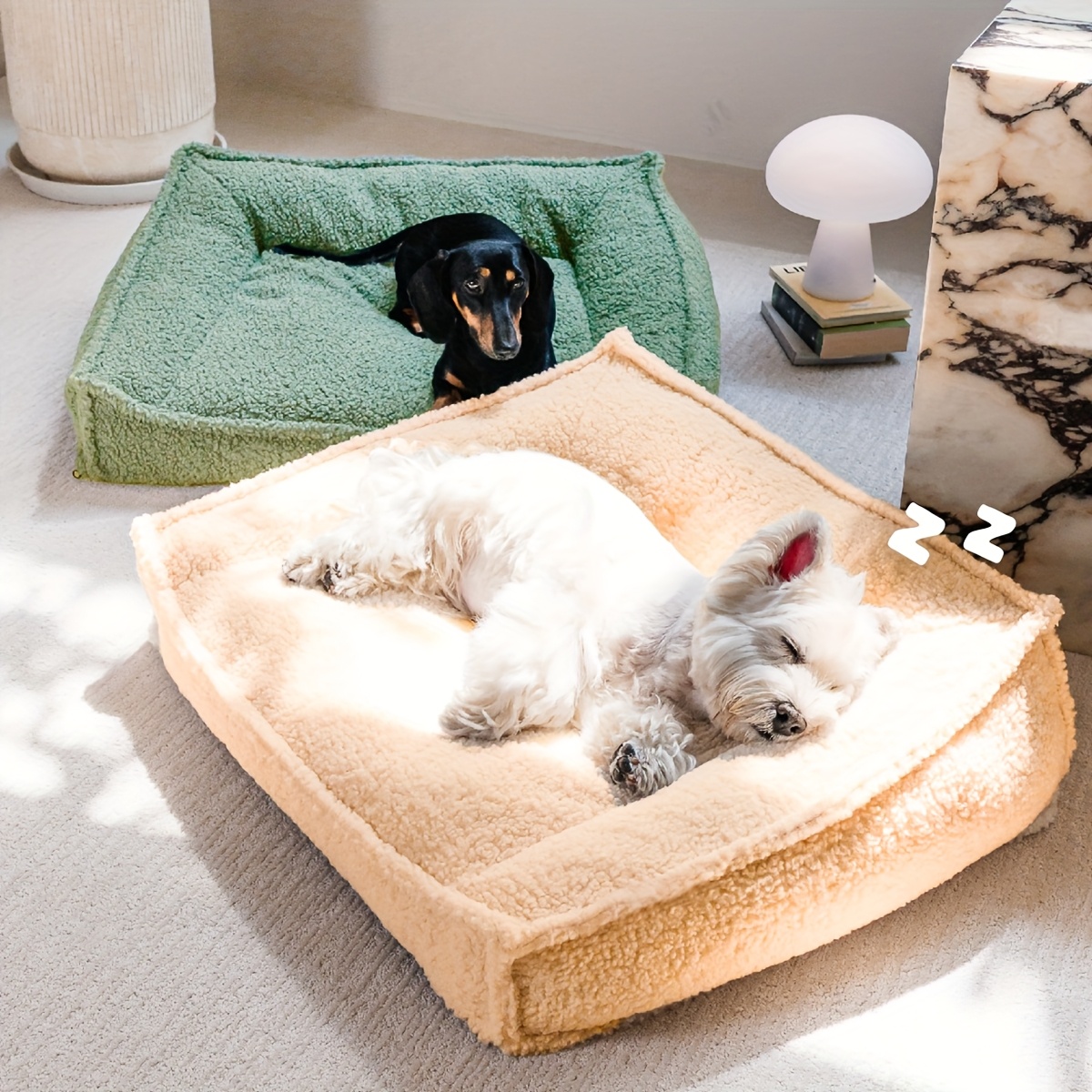 4 season pet bed for small to medium dogs cats washable neck support with removable   plush beige   bed with marble pattern durable lightweight design for   pet bed for dogs   furniture stylish pet accessory comfortable pet furniture Product details 4