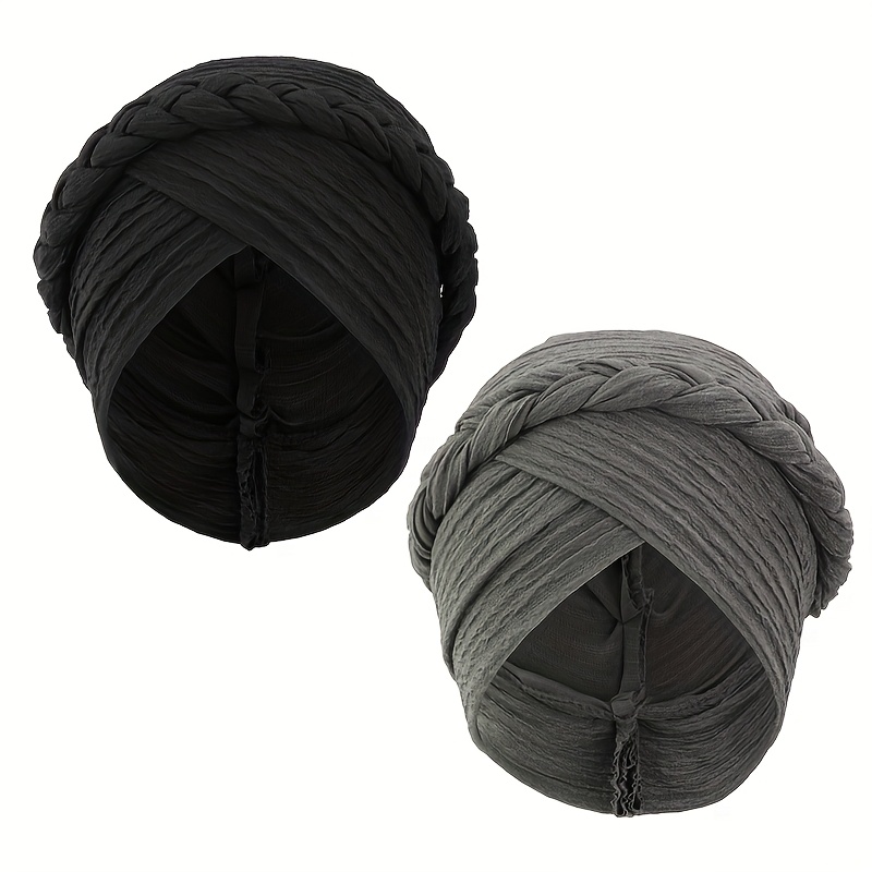 TEMU 2pcs Set New Thickened Pleated Twist Headscarf Hat, Bohemian Style Ethnic Turban