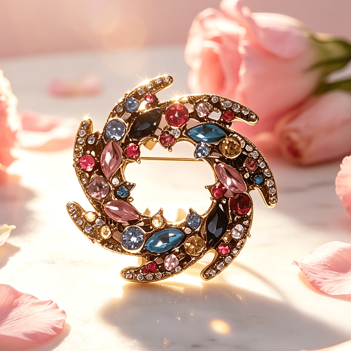 Image of Elegant Multicolor Rhinestone Brooch - Vintage - Style Eu Accessory