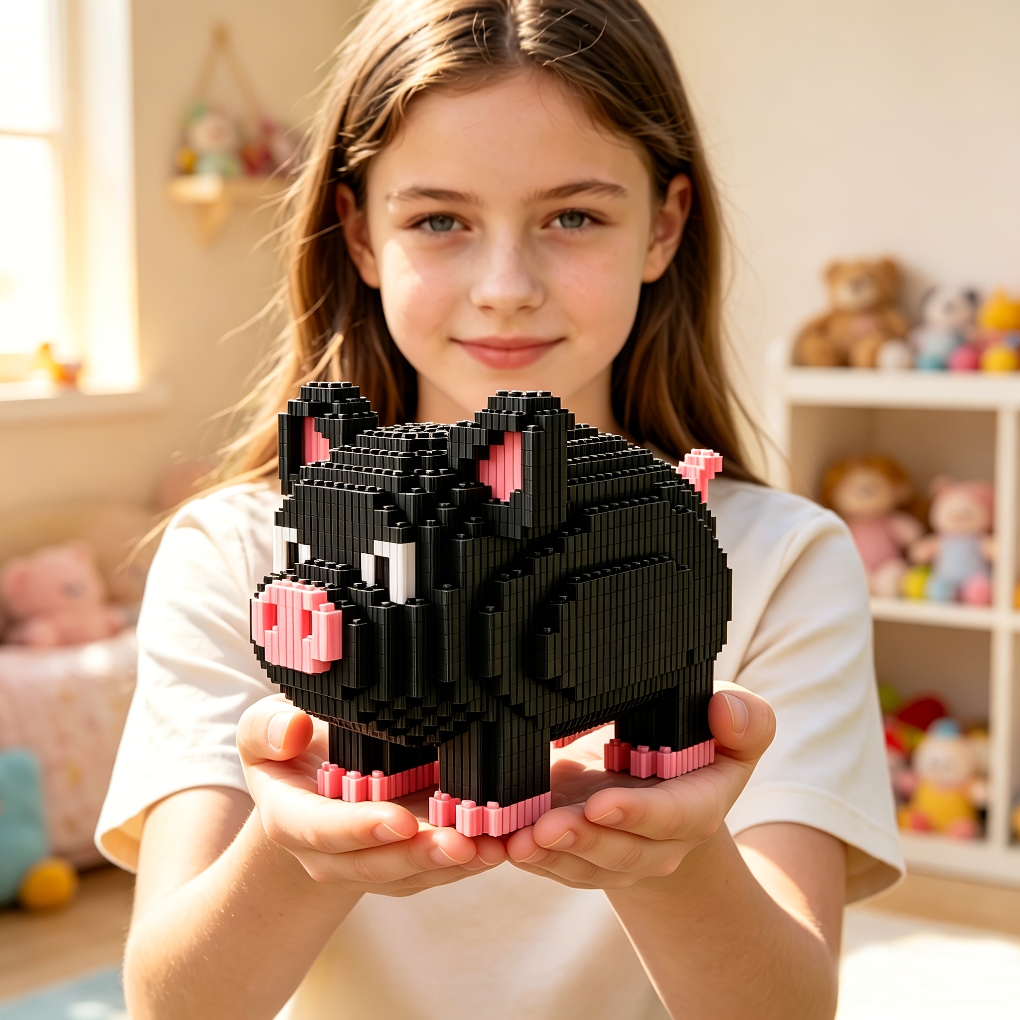 New Black Piglet Building Block Ornament Set, 3D Puzzle