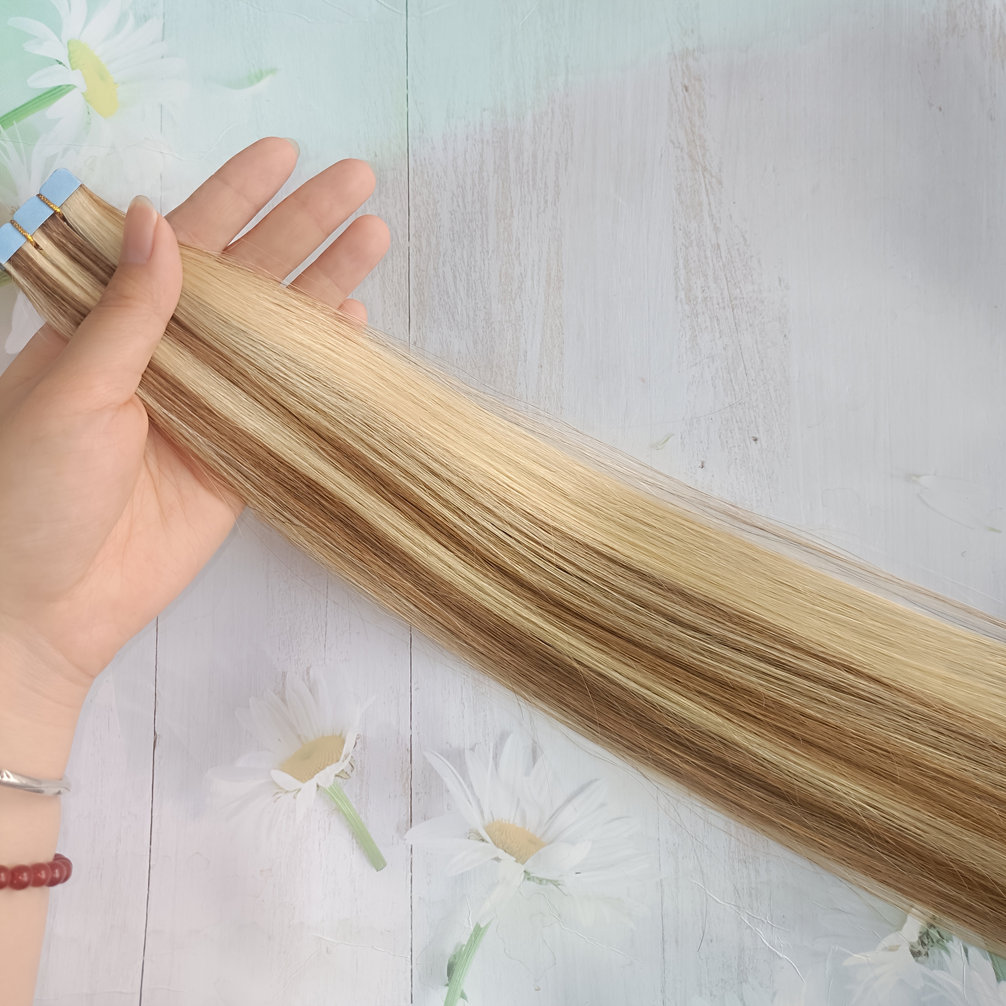 10pcs light brown straight   human hair extensions mini tape in easy to apply   womens hairpieces for thick extensions stylish and natural looking details 5