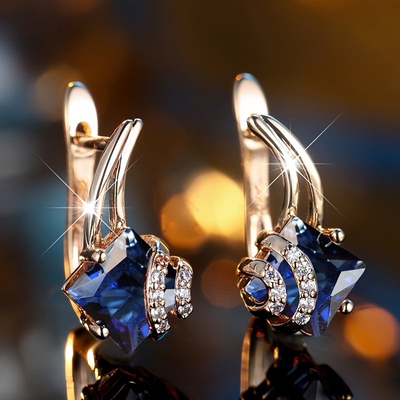 Image of 1 Pair Blue Cut Fashion Synthetic Synthetic Synthetic Zircon​​ Earrings Easy Retro Trendy Jewelry, Without Battery