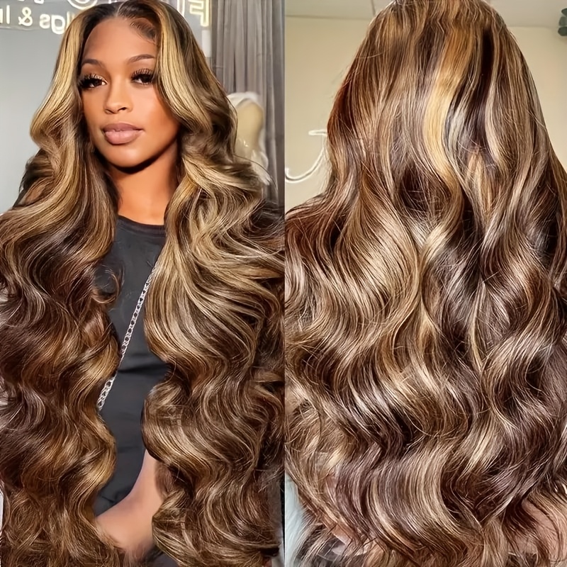 Image of 13x6 Body Wave Highlight Lace Front Human Hair Wigs 4/ 27 Ombre Honey Blonde Colored Wigs For Women With Baby Hair 16-36inch 250% Density Valentines Day Gifts