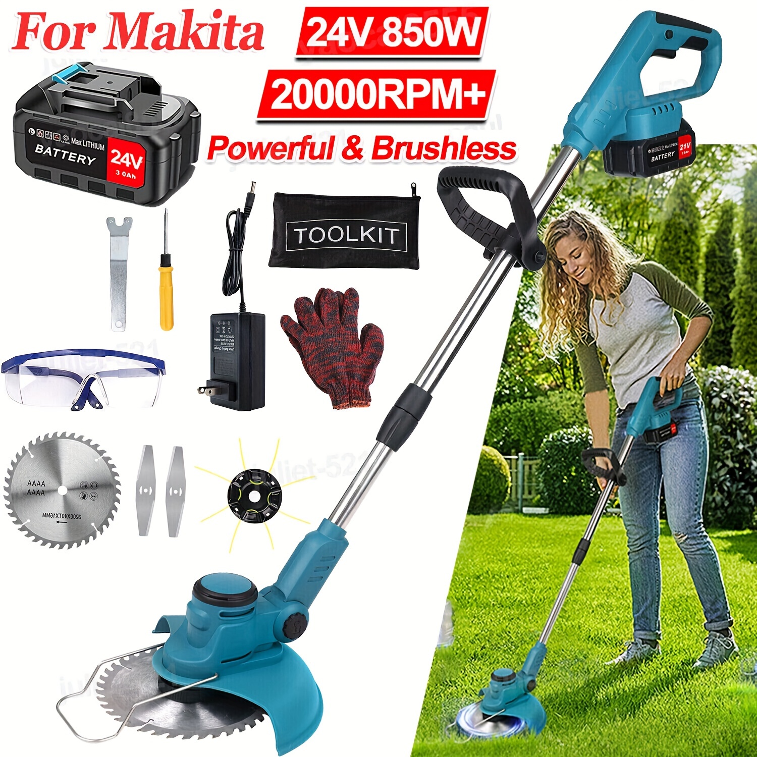 

24v Cordless String Trimmer, Cordless Edger Whacker Grass Lawn Cutter Lawn Mower With Battery+charger For Garden, Yard And Lawn Edging, Hedge Trimming