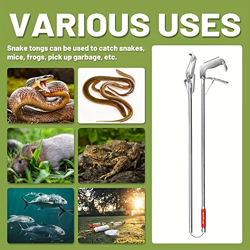 IClover 47 Inch Professional Standard Snake Tongs Reptile Grabber Rattle Catcher Wide Jaw Handling Tool Collapsible Stainless Steel Hook Aziatec Inc