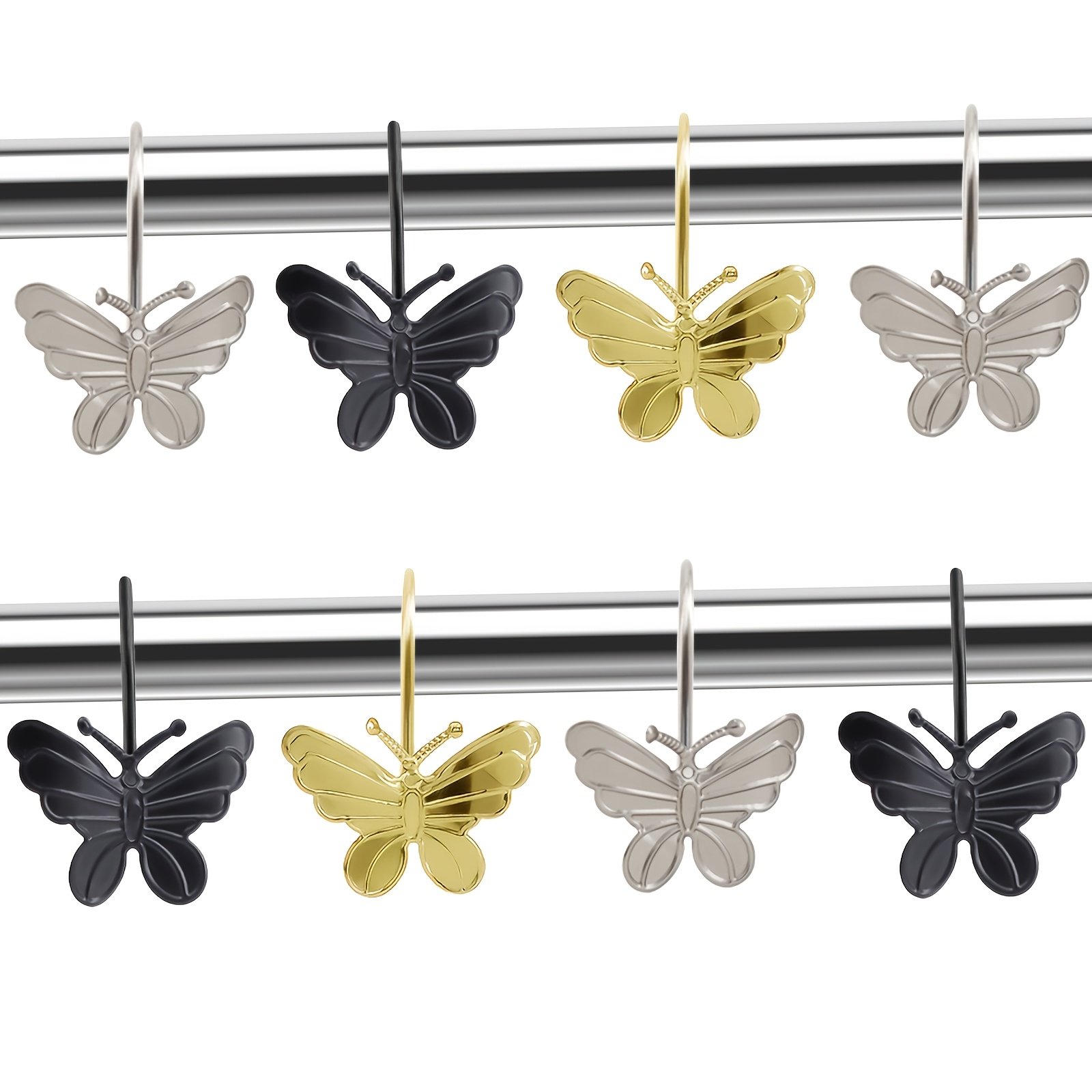 TEMU 12pcs Elegant Shower Curtain Hooks - Cast Iron Metal Hooks With Rings, Golden & Theme Decor For Effortless Spring Bathroom Decor, &, Durable Construction