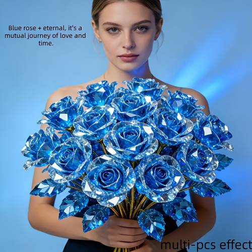 10pcs set of light sensitive color changing artificial blue roses realistic blooming bouquets plastic petals and stems suitable for graduation ceremony table decor home weddings parties valentines day mothers day teachers day